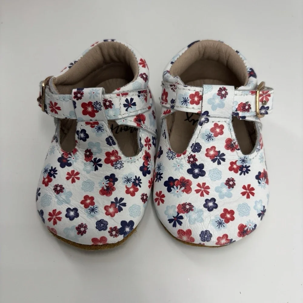 Monkey Feet Shoes Lot Of 2 Baby Girl Size 3-6 Months Blue Flower Flat Soft Soled